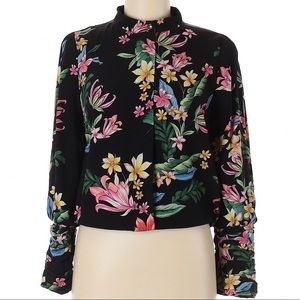 ZARA Black Floral Print Bomber